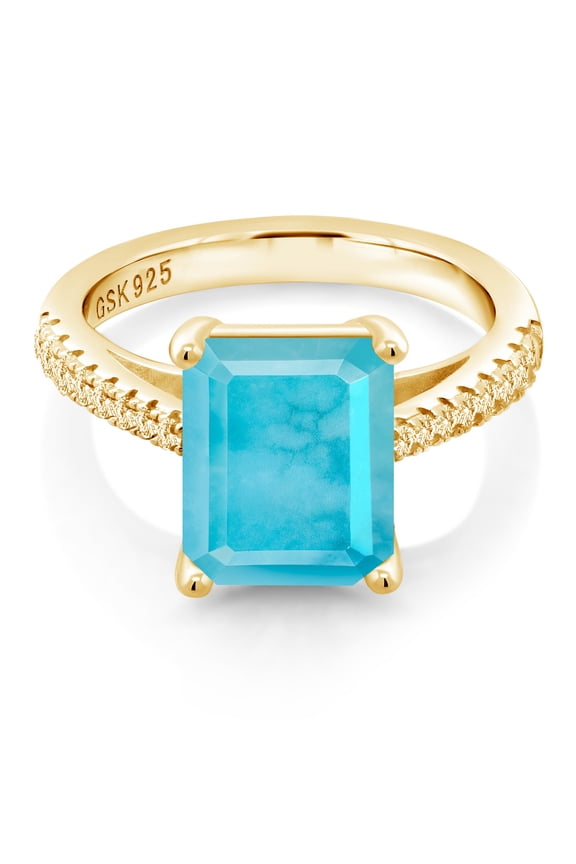 2.56 Ct Green Turquoise White Created Sapphire 18K Yellow Gold Plated Silver Ring