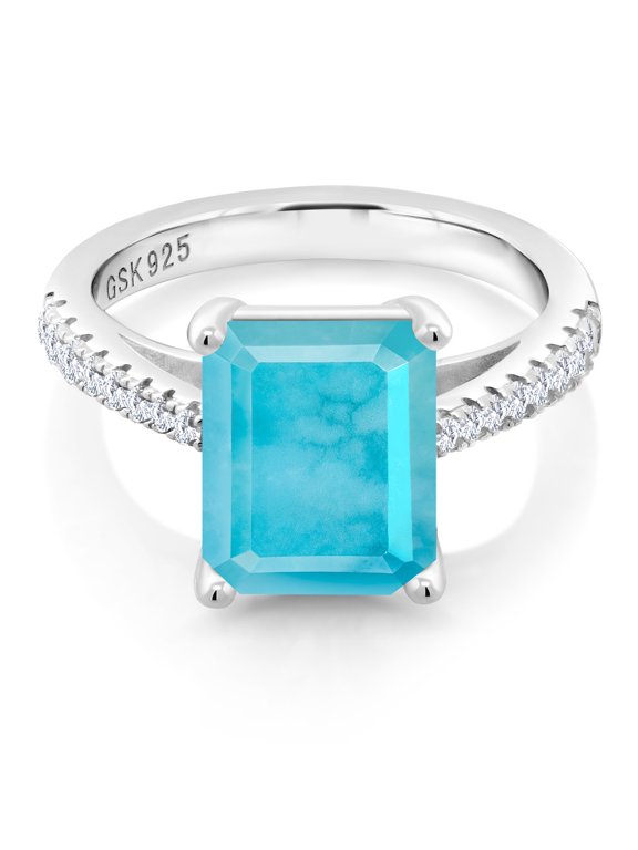 2.56 Ct Green Turquoise White Created Sapphire 925 Sterling Silver Ring