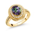 thumbnail image 1 of Gem Stone King 2.56 Ct Oval Green Mystic Topaz 18K Yellow Gold Plated Silver Halo Engagement Ring (Size 6), 1 of 3