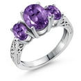 thumbnail image 1 of Gem Stone King 2.56 Ct Oval Purple VS Amethyst 925 Sterling Silver 3-Stone Ring, 1 of 6