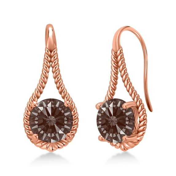 Gem Stone King 2.56 Ct Round Fancy Brown Zirconia 18K Rose Gold Plated Silver Earrings