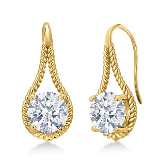 Gem Stone King 2.56 Ct Round White Zirconia 18K Yellow Gold Plated Silver Earrings