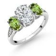 thumbnail image 1 of Gem Stone King 2.56 Cttw 10K White Gold IGI Certified Lab Grown Diamond and Peridot 3-Stone Engagement Ring for Women | Center 1 Ct Oval Diamond | E-F Color VS1-VS2 Clarity, 1 of 6