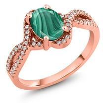 Gem Stone King 2.58 Ct Oval Green Malachite 18K Rose Gold Plated Silver Ring (Size 8)
