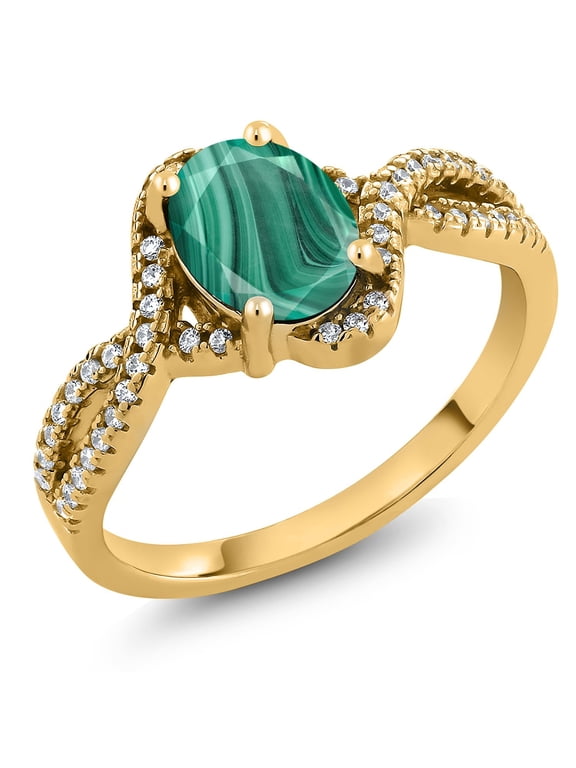 2.58 Ct Oval Green Malachite 18K Yellow Gold Plated Silver Ring (Size 5)