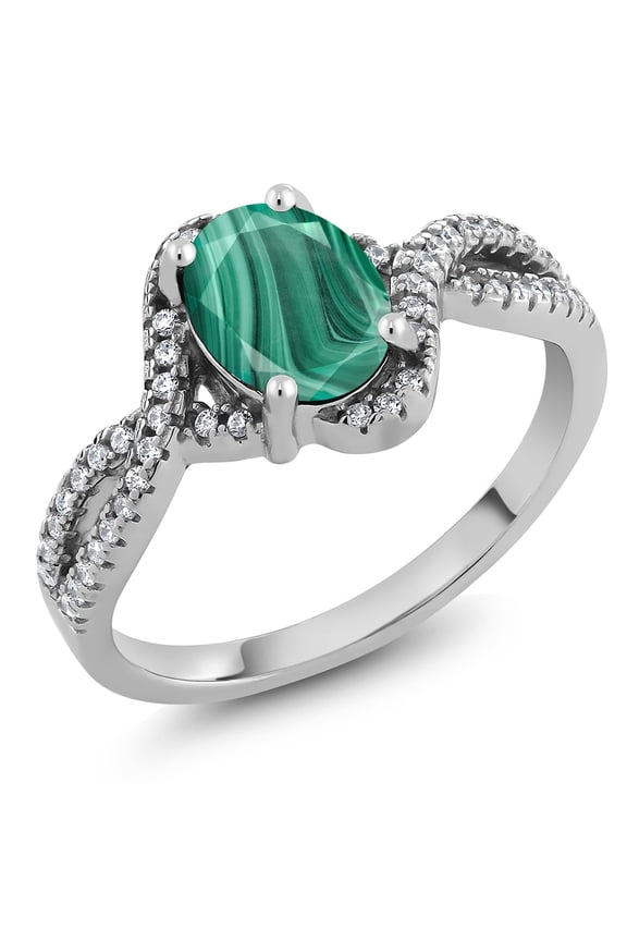 2.58 Ct Oval Green Malachite 925 Sterling Silver Ring (Size 5)