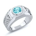 thumbnail image 1 of Gem Stone King 2.58 Ct Round Swiss Blue Topaz 925 Sterling Silver Men's Ring, 1 of 5