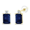 thumbnail image 1 of Gem Stone King 2.59 Ct Octagon Blue Sapphire White Topaz 10K Yellow Gold Earrings, 1 of 5