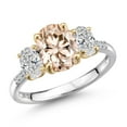 thumbnail image 1 of Gem Stone King 925 Silver and 10K Yellow Gold Peach Morganite and DEF Lab Grown Diamond Engagement Ring for Women | 2.66 Cttw | Oval 9X7MM | October Birthstone | Size 9, 1 of 6