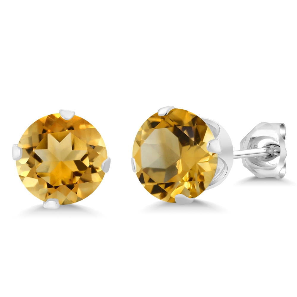 Gem Stone King 2.60 Ct Round Shape Yellow Citrine 925 Sterling Silver Stud Earrings for Women Men