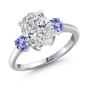 Gem Stone King 2.60 cttw IGI Certified Lab Grown Diamond and Blue Tanzanite 3-Stone Engagement Ring for Women | 925 Sterling Silver | Center 2.00 Ct Diamond | D-E Color | VS1-VS2 Clarity | Size 9