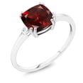 thumbnail image 1 of Gem Stone King 2.61 Ct Cushion Red Garnet White Diamond 10K White Gold Ring, 1 of 5