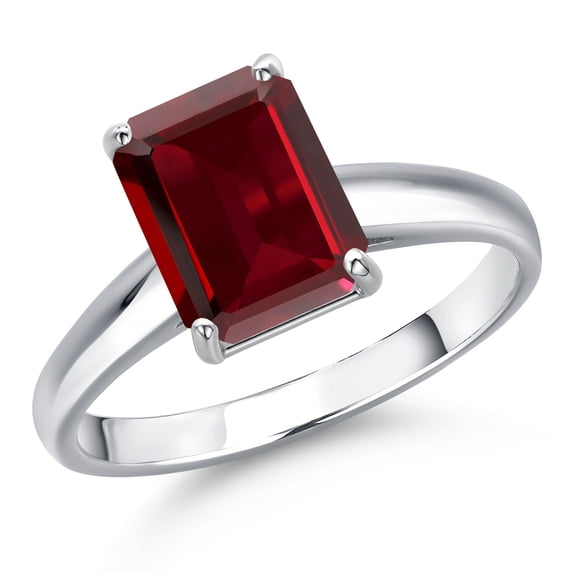 Gem Stone King 10K White Gold Red Garnet Engagement Ring for Women | 2.61 Cttw | Octagon 9X7MM | Gemstone January Birthstone | Size 8
