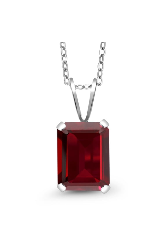 2.61 Ct Octagon Red Garnet 925 Sterling Silver Pendant with Chain
