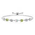 thumbnail image 1 of Gem Stone King 2.61 Ct Round Cabochon White Simulated Opal Green Peridot 925 Sterling Silver Lab Grown Diamond Tennis Bracelet for Women (Fully Adjustable up to 9 inch), 1 of 3