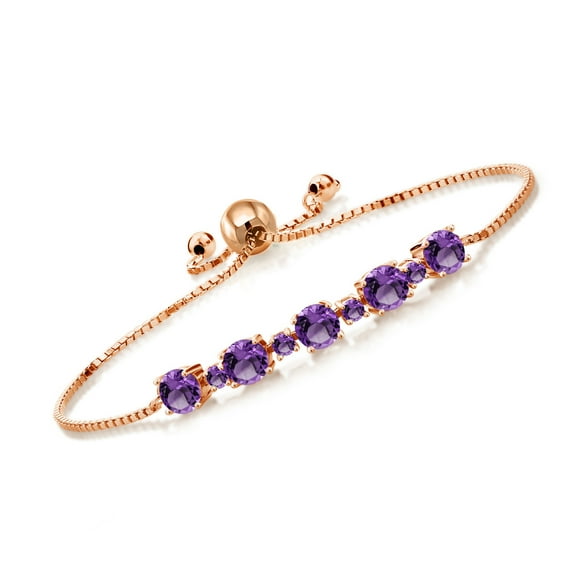 Gem Stone King 2.62 Ct Round Purple Amethyst 18K Rose Gold Plated Silver Tennis Bracelet for Women