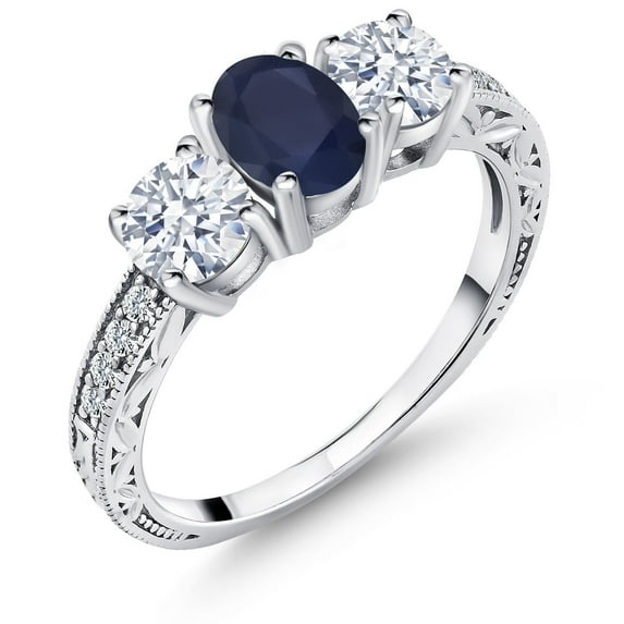 Gem Stone King 2.64 Ct Oval Blue Sapphire 925 Sterling Silver Ring