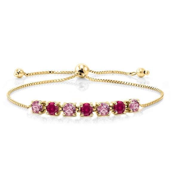 Gem Stone King 2.64 Ct Pink Lab Grown Diamond Red Created Ruby 18K Yellow Gold Plated Silver Bracelet for Women