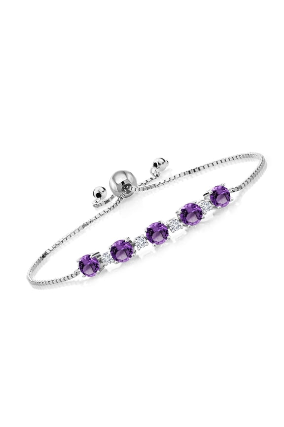 2.64 Cttw 925 Sterling Silver Purple Amethyst and White Lab Grown Diamond Tennis Bracelet for Women | Bollo Bracelet | Fully Adjustable up to 9 inch | Easy-On Easy-Off