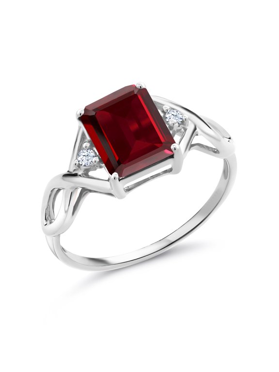 2.64 Cttw Red Garnet and White Created Sapphire Ring for Women | 925 Sterling Silver | Gemstone Birthstone | Emerald Cut 9X7MM (Size 6)