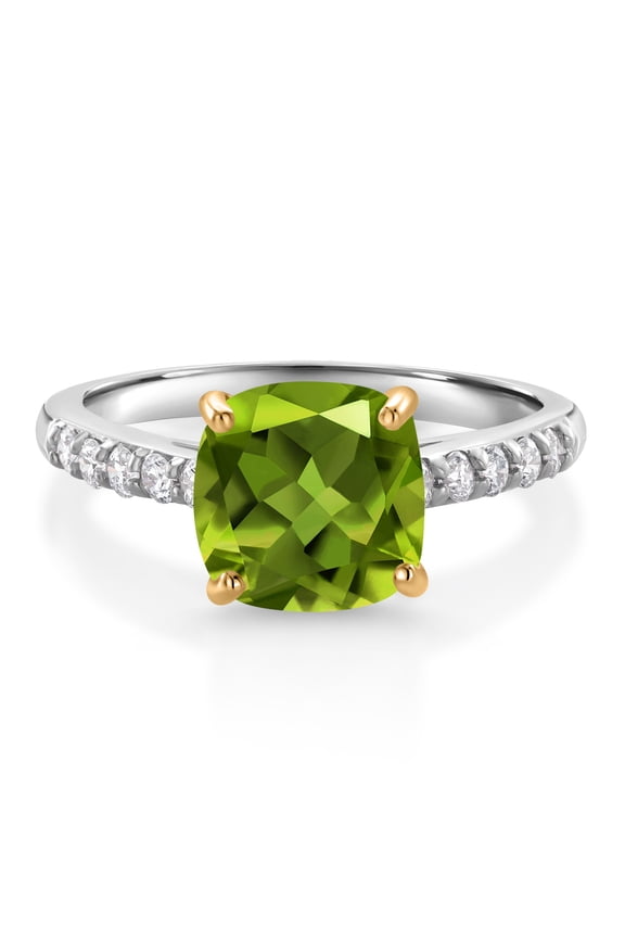 2.65 Ct Green Peridot G/H Lab Grown Diamond 10K White Gold Engagement Ring with Yellow Gold Prongs (Size 6)