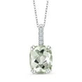 thumbnail image 1 of Gem Stone King 2.65 Ct Green Prasiolite E-F Lab Grown Diamond 925 Sterling Silver Pendant with Chain, 1 of 5