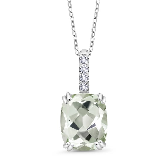 Gem Stone King 2.65 Ct Green Prasiolite White Created Sapphire 925 Sterling Silver Pendant with Chain