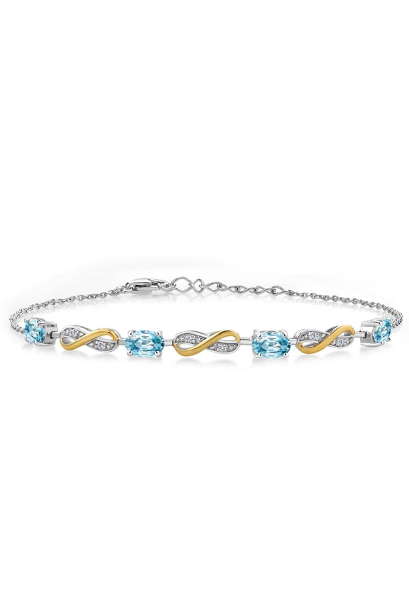 2.65 Ct Oval Blue Zircon 925 Silver and 10K Yellow Gold Lab Grown Diamond Infinity Bracelet for Women Mother's Mom Wife Her, Fully Adjustable up to 7.5 inch)