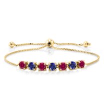 Gem Stone King 2.65 Ct Red Created Ruby Blue Created Sapphire 18K Yellow Gold Plated Silver Bracelet for Women