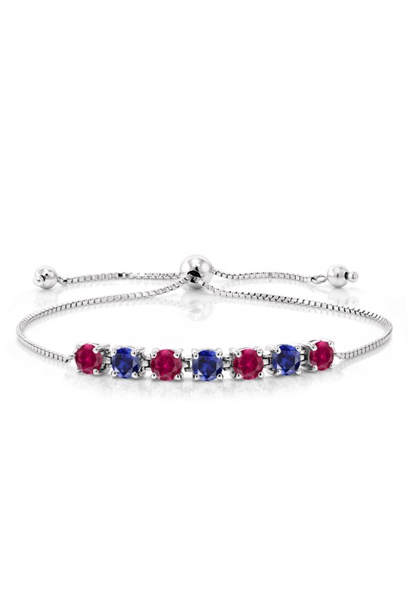 2.65 Ct Red Created Ruby Blue Created Sapphire 925 Sterling Silver Tennis Bracelet for Women