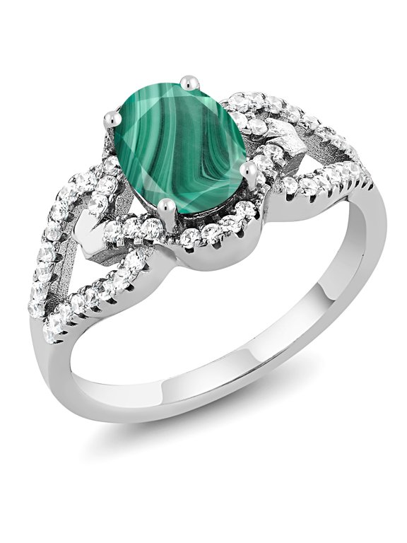 2.66 Ct Oval Green Malachite 925 Sterling Silver Ring (Size 6)