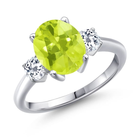 Gem Stone King 2.66 Ct Oval Yellow Lemon Quartz White Topaz 925 Sterling Silver Ring