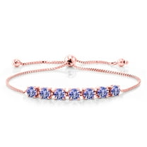 Gem Stone King 2.66 Ct Round Blue Tanzanite 18K Rose Gold Plated Silver Bracelet for Women