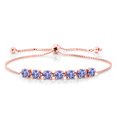 thumbnail image 1 of Gem Stone King 2.66 Ct Round Blue Tanzanite 18K Rose Gold Plated Silver Bracelet for Women, 1 of 4