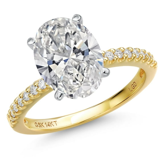 Gem Stone King 2.66 Cttw 14K Two-Tone Gold Lab Grown Diamond Engagement Ring for Women | Center Oval Diamond 2.5 Ct | IGI Certified | E-F Color | VS1-VS2 Clarity (Size 6)