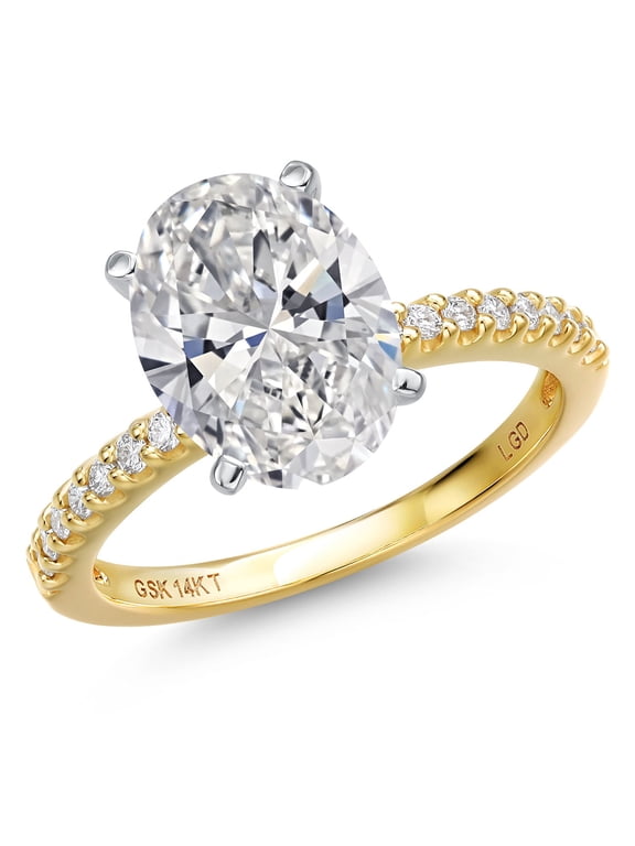2.66 Cttw 14K Two-Tone Gold Lab Grown Diamond Engagement Ring for Women | Center Oval Diamond 2.5 Ct | IGI Certified | D-E Color | VS1-VS2 Clarity (Size 6)