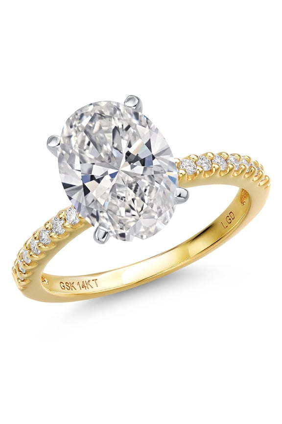2.66 Cttw 14K Two-Tone Gold Lab Grown Diamond Engagement Ring for Women | Center Oval Diamond 2.5 Ct | IGI Certified | D-E Color | VS1-VS2 Clarity (Size 6)