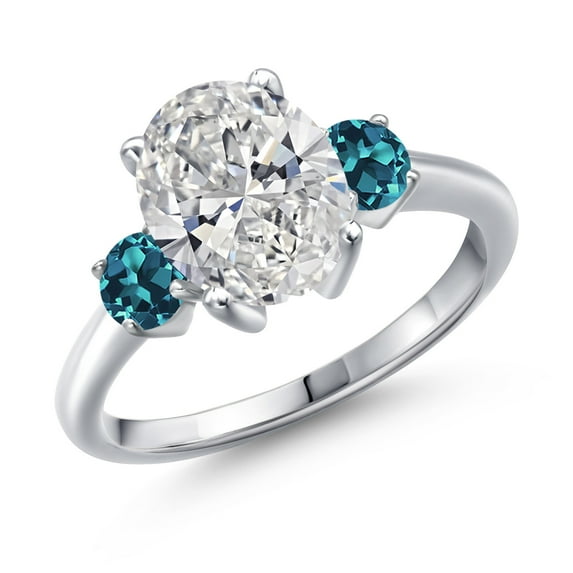 Gem Stone King 2.66 cttw IGI Certified Lab Grown Diamond and London Blue Topaz 3-Stone Engagement Ring for Women | 925 Sterling Silver | Center 2.00 Ct Diamond | E-F Color | VS1-VS2 Clarity | Size 8
