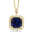 thumbnail image 1 of Gem Stone King 2.67 Ct Cushion Blue Created Sapphire 18K Yellow Gold Plated Silver Pendant, 1 of 4