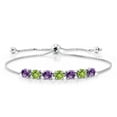 thumbnail image 1 of Gem Stone King 2.67 Ct Round Purple Amethyst Green Peridot 925 Sterling Silver Tennis Bracelet for Women, 1 of 4
