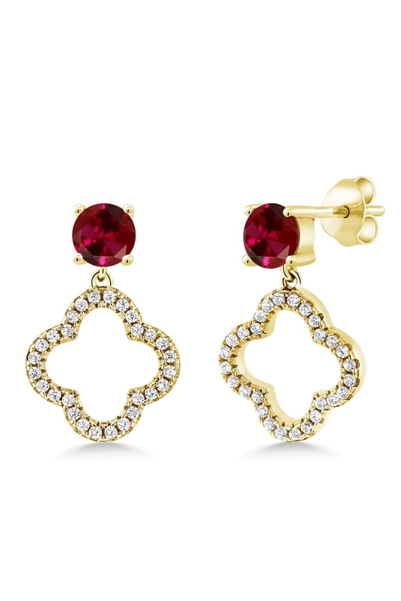 2.67 Ct Round Red Created Ruby 18K Yellow Gold Plated Silver Earrings