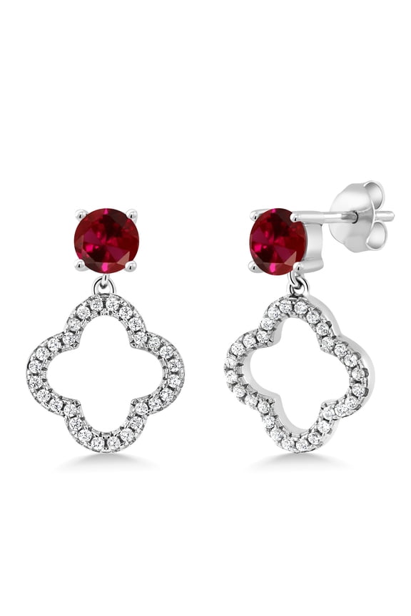 2.67 Ct Round Red Created Ruby 925 Sterling Silver Earrings