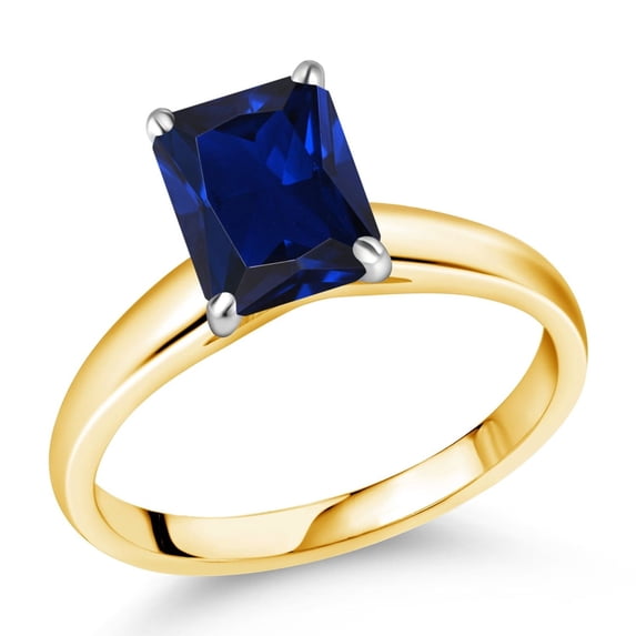Gem Stone King 2.70 Ct Blue Created Sapphire 10K Yellow and White Gold Ring Ring