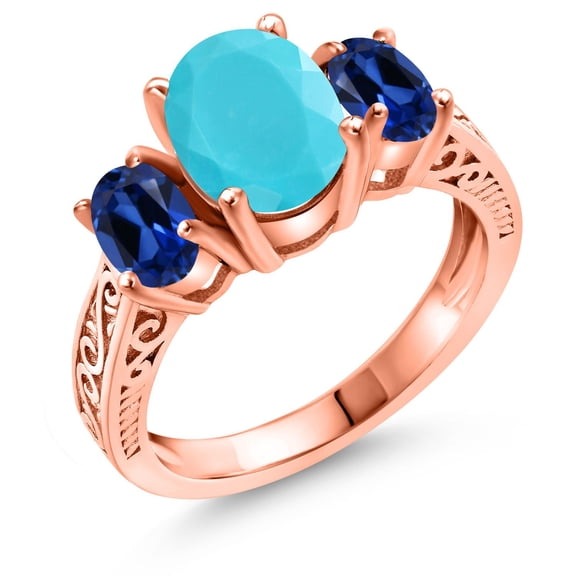 Gem Stone King 2.70 Ct Green Turquoise Blue Created Sapphire 18K Rose Gold Plated Silver Ring (Size 6)