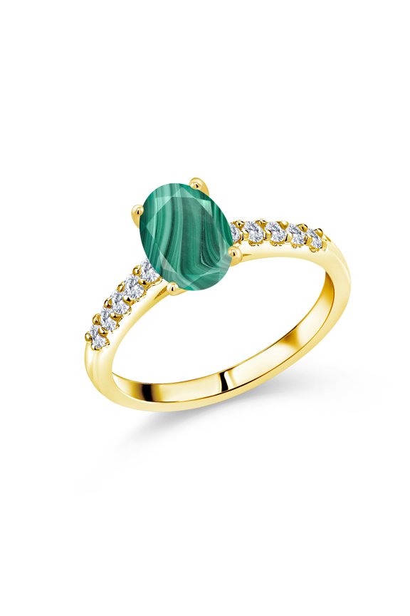 2.70 Ct Oval Green Malachite E-F Lab Grown Diamond 10K Yellow Gold Ring (Size 5)