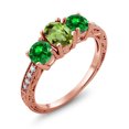 thumbnail image 1 of Gem Stone King 2.70 Ct Oval Green Peridot Green Created Emerald 18K Rose Gold Plated Silver Moissanite Ring (Size 5), 1 of 4