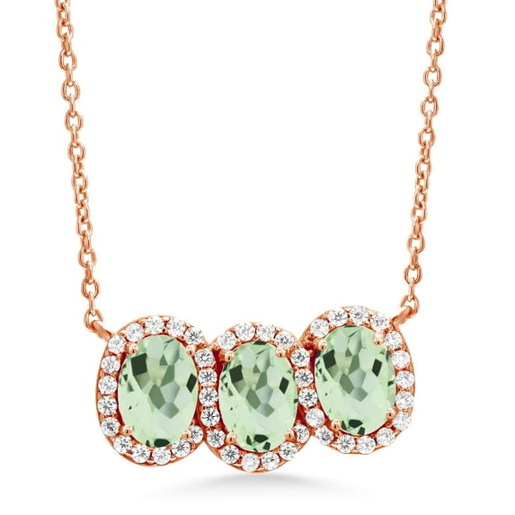 Gem Stone King 2.70 Ct Oval Green Prasiolite 18K Rose Gold Plated Silver Necklace