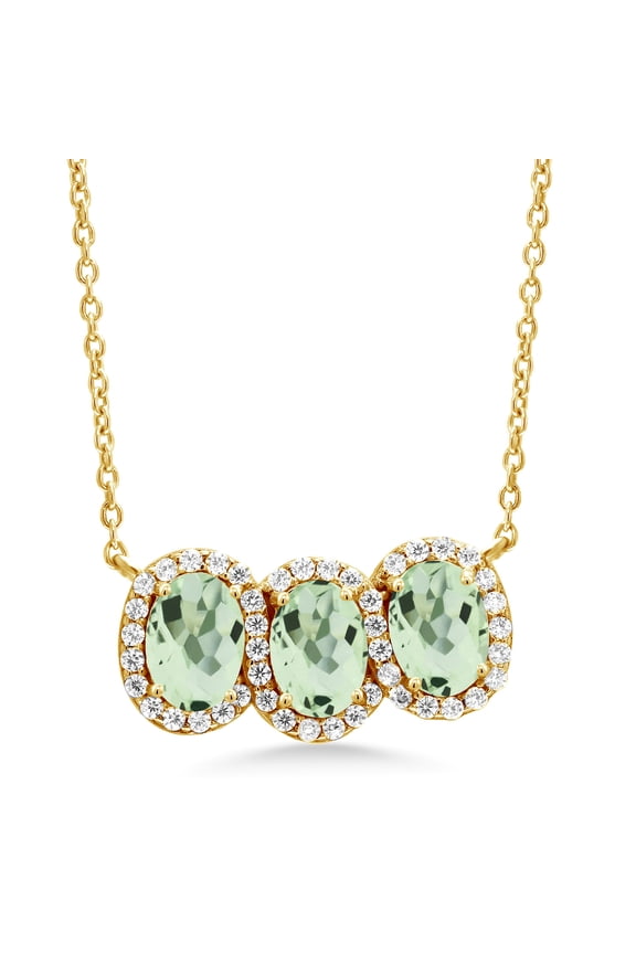 2.70 Ct Oval Green Prasiolite 18K Yellow Gold Plated Silver Necklace