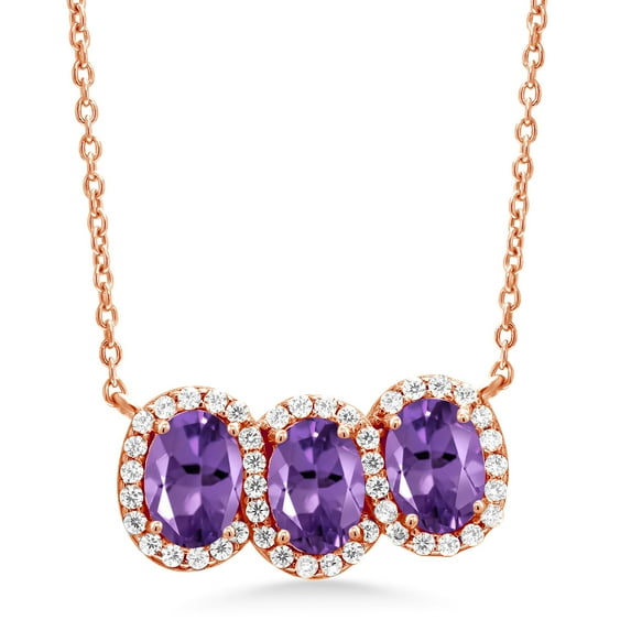 Gem Stone King 2.70 Ct Oval Purple Amethyst 18K Rose Gold Plated Silver Necklace