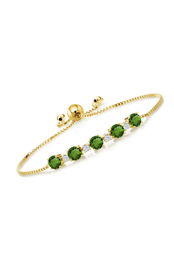2.70 Ct Round Green Chrome Diopside 18K Yellow Gold Plated Silver Tennis Bracelet for Women